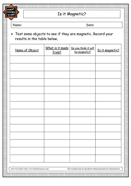 I would say this book would be great for advanced 2nd grade or beginning 3rd grader. Is It Magnetic? Recording Sheet Graphic Organizer for 3rd - 4th Grade | Lesson Planet
