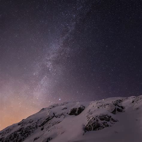 Hd Wallpaper Snow Covered Mountains Stars Nature Space Landscape