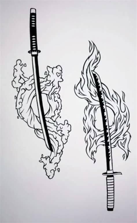 Water Fire Sword Tattoo Design Demon Slayer Slayer Tattoo Anime