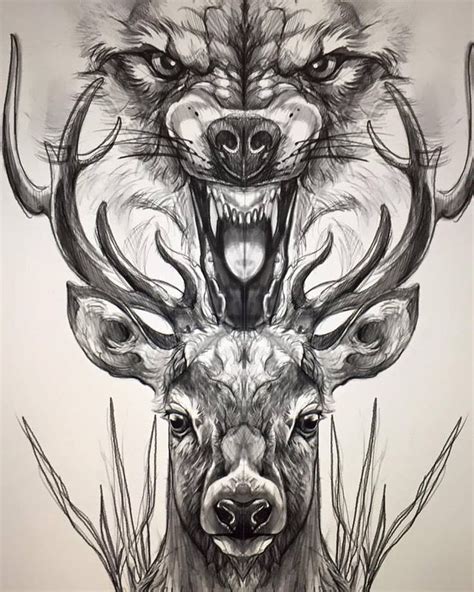 A Drawing Of Two Deers With Their Mouths Open