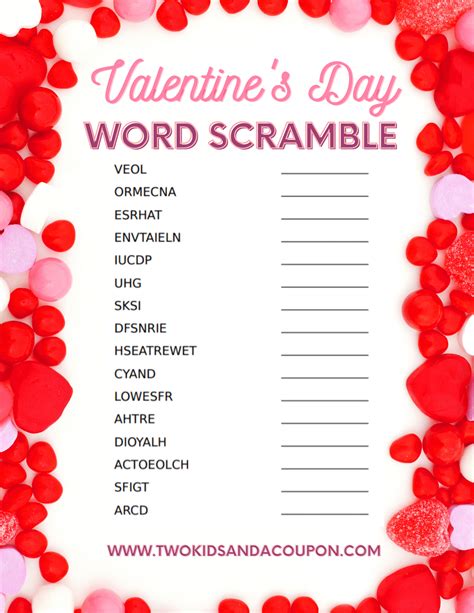 Free Valentines Day Word Scramble For Kids