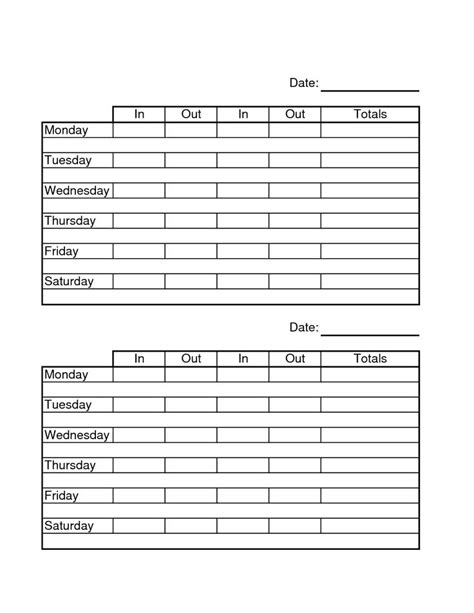 Two Week Time Sheets Employee Time Sheets Monthly Calendar Template
