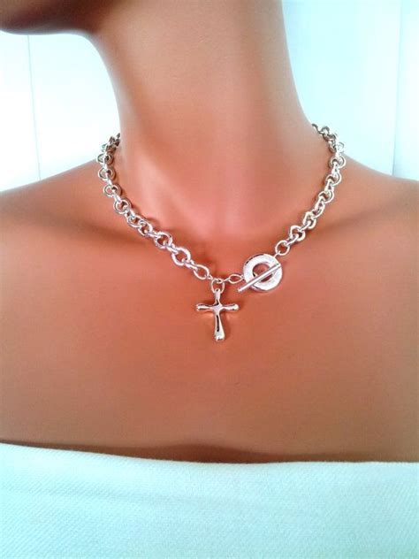Chunky Sterling Silver Cross Chain Necklace By Divinitycollection