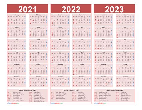 Free Printable 2021 To 2023 Calendar With Holidays Vrogue