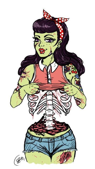 Pretty Pin Up Zombie Girl In Jeans Shorts Tattoo Design Tattooimagesbiz