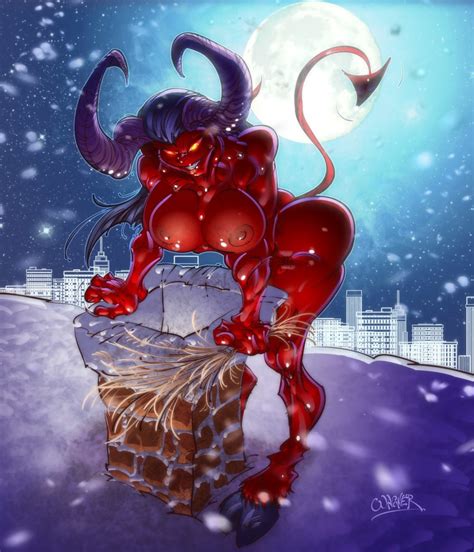 Rule 34 Breasts Christmas Demon Girl Demon Horns Demon Tail Female Horns Krampus Nipples No