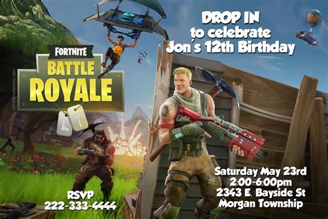 Fortnite Battle Royale Birthday Invitations Any Wording Digital