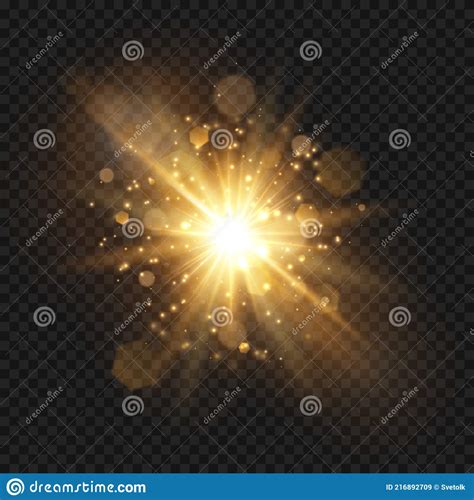 Glowing Starburst Explosion With Sparkles And Rays Golden Light Flare