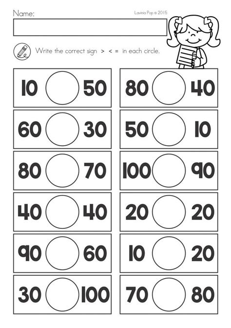 kindergarten math worksheets comparing numbers   sheet