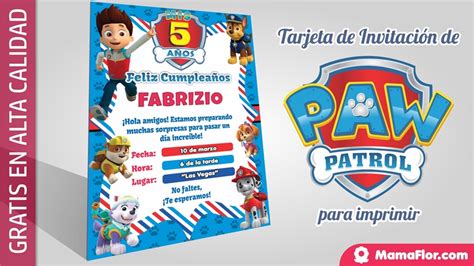 Invitaciones De Paw Patrol Tarjeta De Cumpleaños Gratis