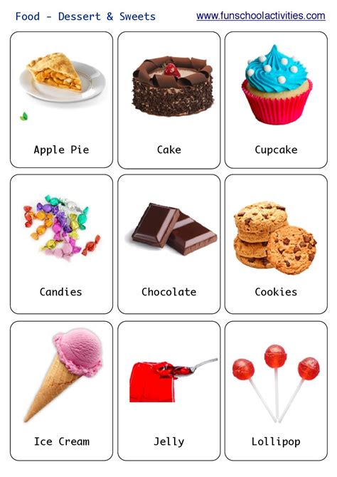 Printable Desserts And Sweets Flashcards Food Flashcards English