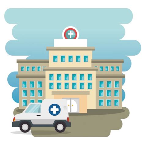 Free Vector Hospital Building With Ambulance