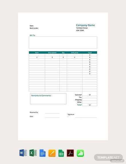 Daily Work Order Template