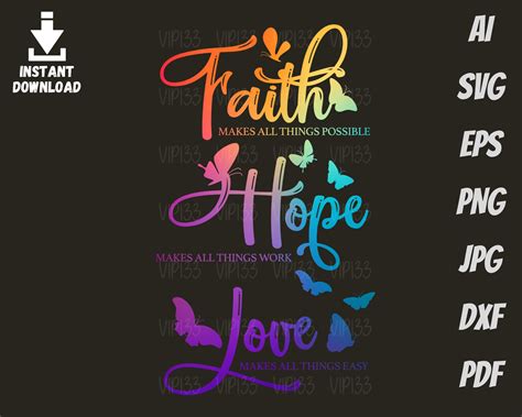 Faith Hope Love Butterfly Svg Faith Hope Love Png Christian Etsy