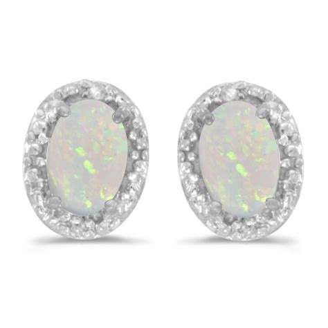 14k White Gold Oval Opal And Diamond Earrings E2615xw 10 Ricks