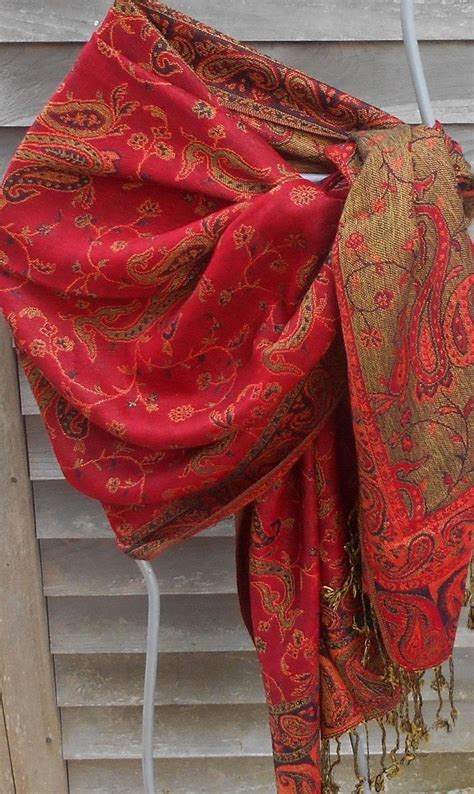 Festival Pashmina Cashmere Shawl Red And Gold Shawl Paisley Shawl Rave Shawl Mother Of The Bride