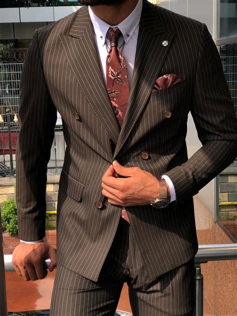 Buy Brown Slim Fit Pinstripe Suit By With Free Shipping