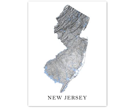 New Jersey Map Print Black And White New Jersey Wall Art Prints Nj