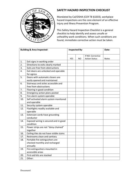 Docxsafety Hazard Inspection Checklist C