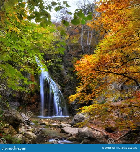 Waterfall In The Autumn 2 Stock Image Image Of Juicy 28255983