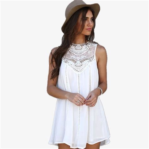 Womens Summer Dresses 2018 Summer White Lace Mini Party Dresses Sexy