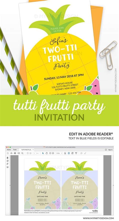 Tutti Frutti Party Invitation For A Twotti Frutti Or Summer Party