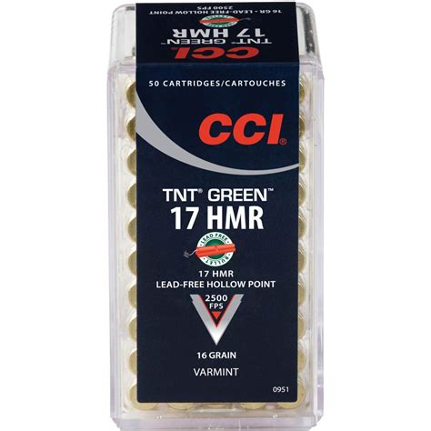Cci Tnt Green 17 Hmr 16 Gr Hollow Point Lead Free 50 Rounds