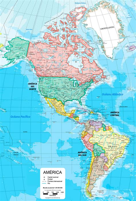 Mapa de América Político y Físico Mudo y con Nombres Países