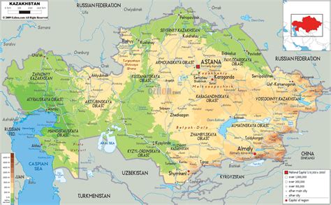 Physical Map Of Kazakhstan Ezilon Maps