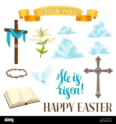 Happy Easter Set Of Decorative Objects Religious Symbols Of Faith