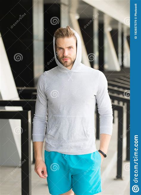 Brazenly Sporty. Athlete With Sporty Look. Handsome Man Wear Sporty Clothes. Fitness Model At ...
