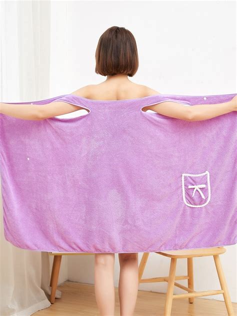 Bow Decor Bath Wrap Towel Purple Bathrobe For Women Bath Wrap Towel