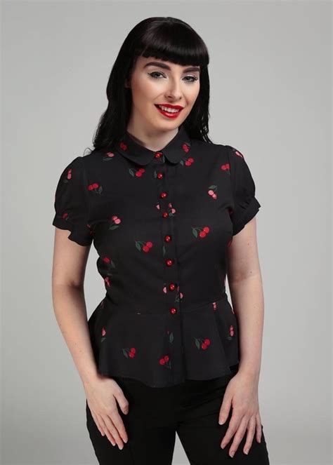 Collectif Mary Grace Cherry 40s Blouse Zwart