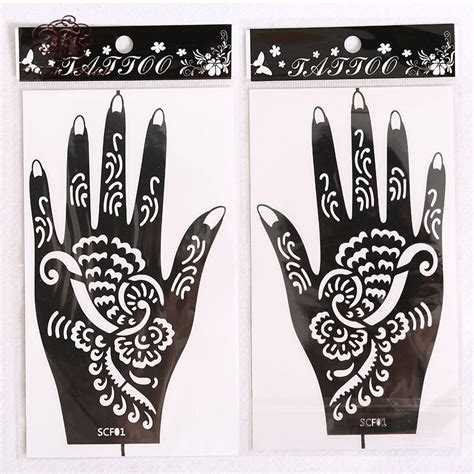 1 Pair 2pcs Henna Hand Tattoo Stencilflower Glitter Airbrush Mehndi