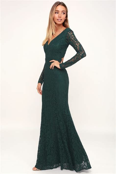 Natural Beauty Forest Green Lace Long Sleeve Maxi Dress Long Sleeve