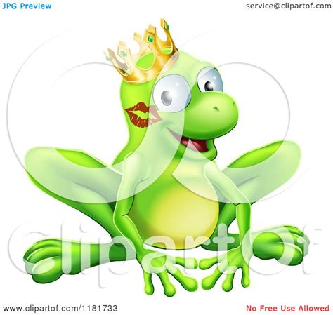 Cartoon Of A Grinning Frog Prince With A Lipstick Kiss On