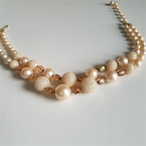 Vintage Soft Pink Beaded Necklace Sparkly Sugar Bead Necklace