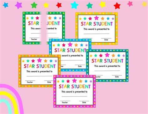 Printable Star Student Award Editable Star Student Awards Student