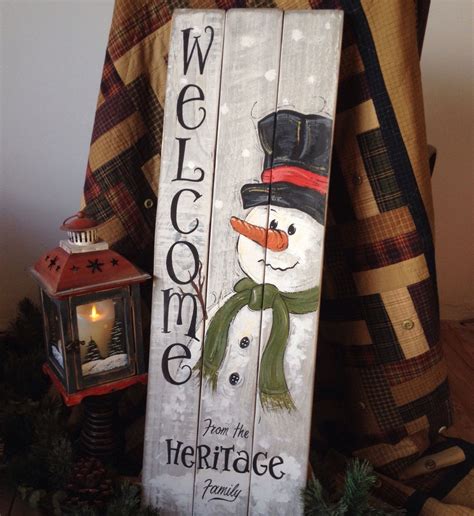 Personalised Hand Painted Snowman Welcome Sign Pallet Art By