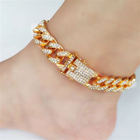 12mm Cuban Link Anklet 18k Gold Plated Icy Anklet Iced Out Etsy