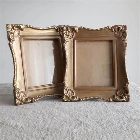 4 X 5 Pair Of Ornate Gold Plastic Picture Frames 10 X 13 Cm