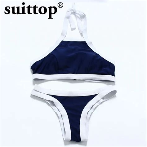 buy suittop bikini 2017 summer new sexy bordered swimwear women deep blue