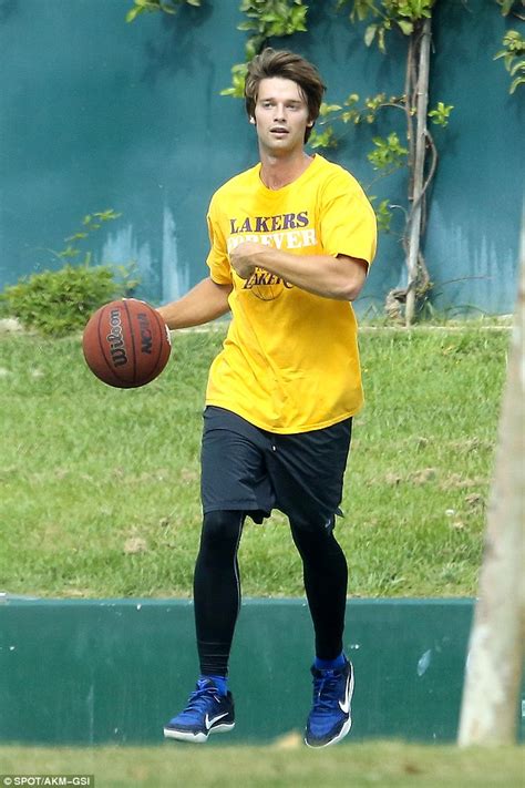 patrick schwarzenegger takes a tumble during basketball game with friends in santa monica