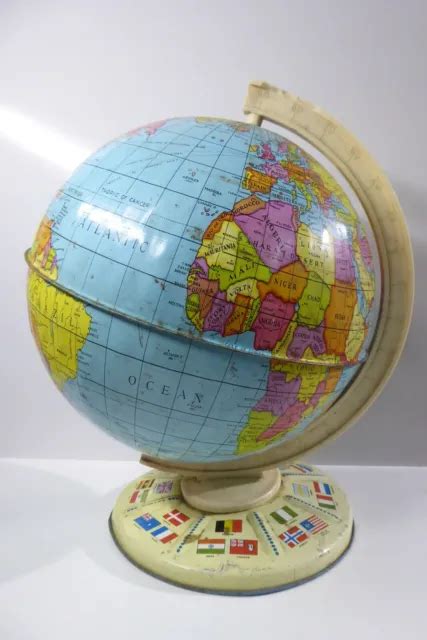 Vintage Chad Valley Pressed Tin Metal World Globe Made In England 63