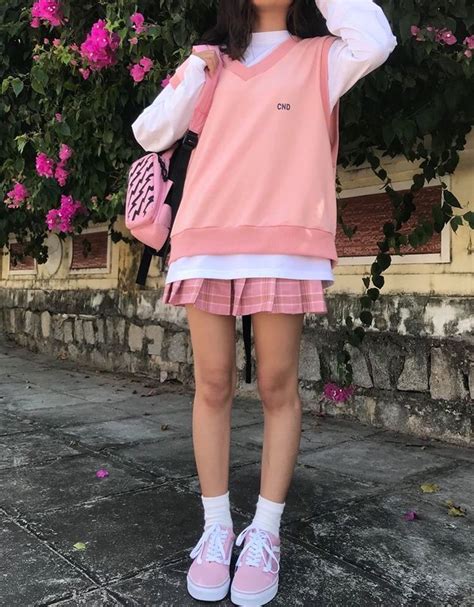 soft aesthetic pink outfit sweater vest in 2021 kawaii fashion outfits fashion inspo outfits