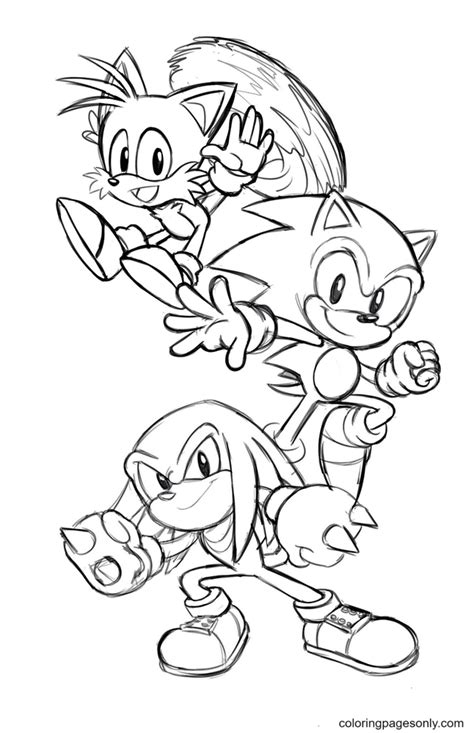Echidna Knuckles, Sonic and Tails Coloring Pages  Knuckles Coloring