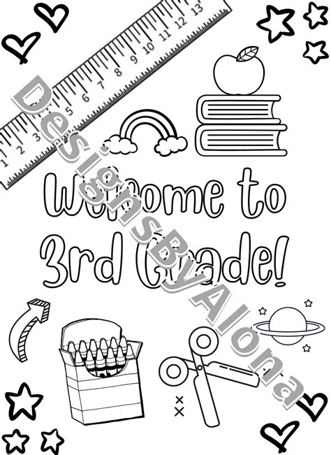 Welcome To 3rd Grade Printable Coloring Sheet First Day Of Etsy
