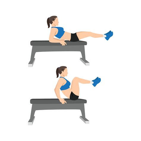 Woman Doing Seated Bench Leg Pull Ins Flat Bench Knee Ups Exercise