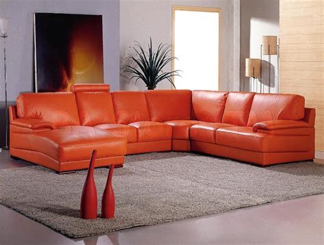 Contemporary Orange Leather Sectional Sofa Vig Furniture Sectional