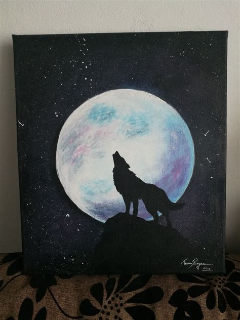 Wolf Howling At The Moon Acrylic Painting On Canvas Wolf Moon